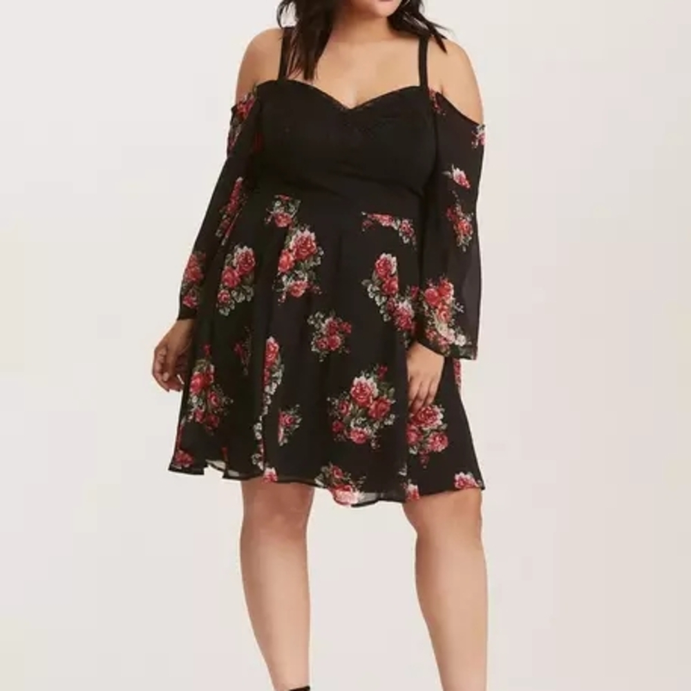 Torrid Black and Pink Bell Sleeve Sundress